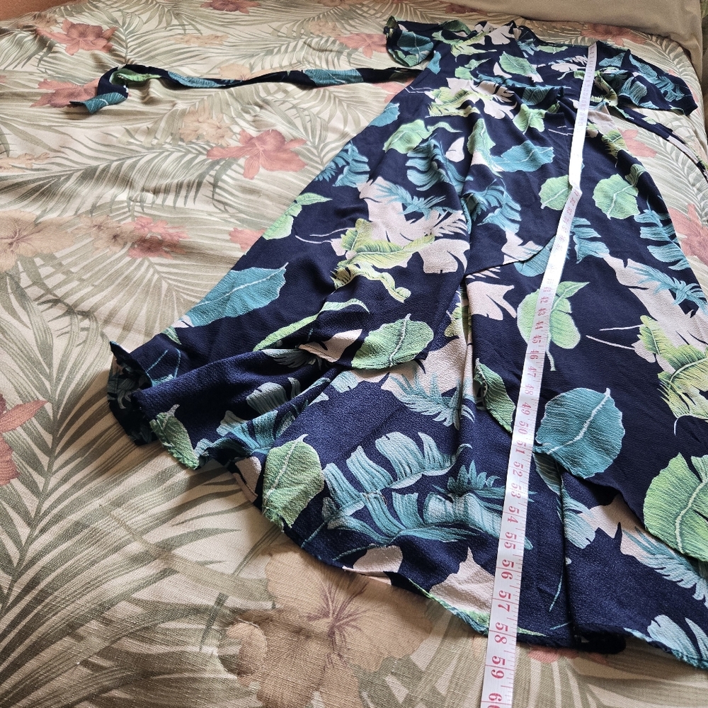 3/$25 Shein Maxi Dress Tropical Floral Short Sleeve Navy Blue Green Large - Picture 7 of 15